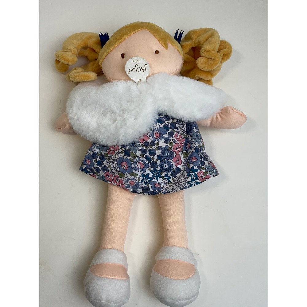 Jolijou Paris Pretty Doll DC4131 Blue Floral Print Dress Faux Fur Stole Rag Doll